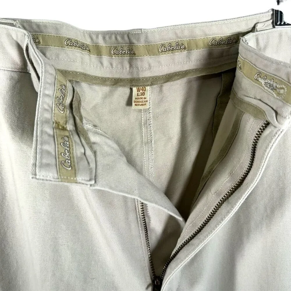 Cabela's Men's Khaki Chino Pants Size‎ 40W x 30L Flat Front Beige Cotton